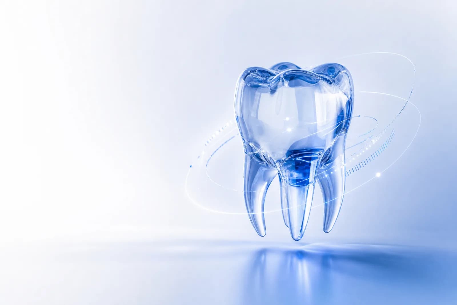 A translucent 3D molar representing Dentral's clinical platform